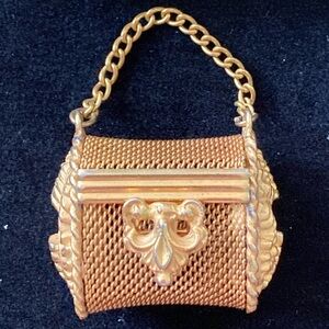 Antique Gold Mesh Chatelaine Pill Box | Edwardian